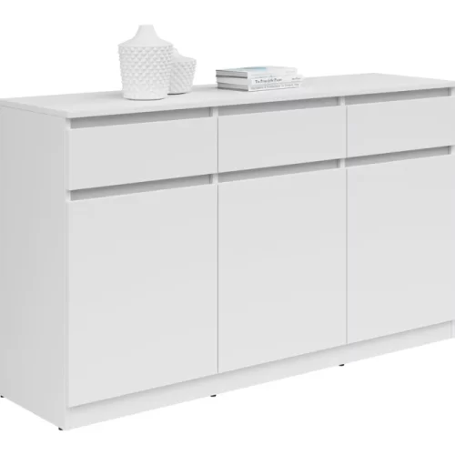 Aprovecha la oferta de Nuestra Cómoda con 3 Cajones y 3 Puertas en Melamina de Color Blanco Nuestra cómoda con 3 cajones y 3 puertas, fabricada en melamina de alta calidad y en un elegante color blanco, es la solución perfecta para quienes buscan un mueble que combine funcionalidad, estilo y durabilidad. Este mueble no solo maximiza el almacenamiento en su hogar, sino que también aporta una estética moderna y sofisticada a cualquier habitación.
