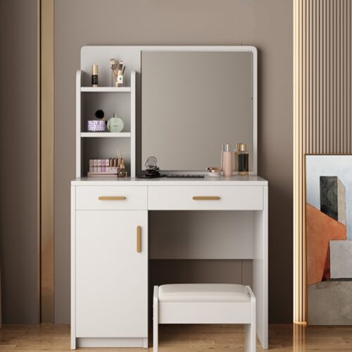 Tocador Almeria con 2 cajones una puerta y entrepaños ideal para tu centro de belleza