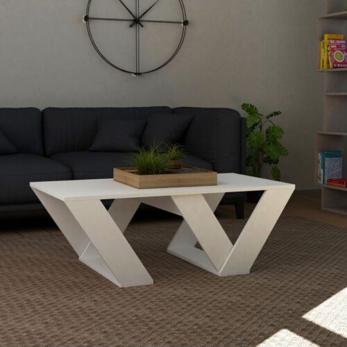 mesa de centro minimalista en color blanco, diseñada para ofrecer un equilibrio perfecto entre elegancia y funcionalidad