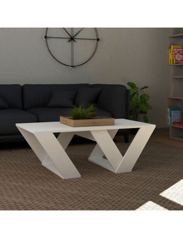 mesa de centro minimalista en color blanco, diseñada para ofrecer un equilibrio perfecto entre elegancia y funcionalidad