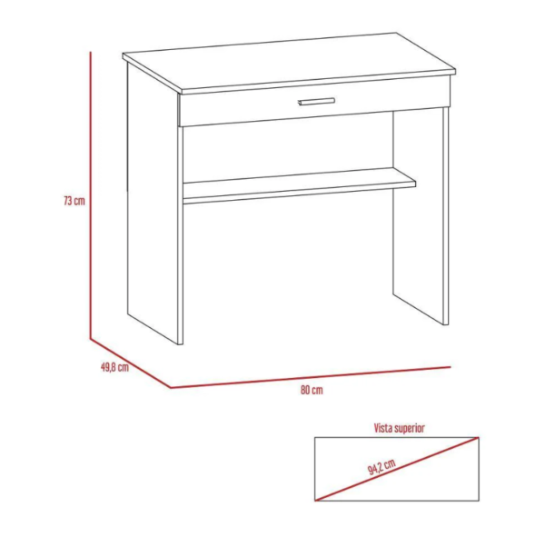 Lindo escritorio para el teletrabajo. Tiene un cajón y manija metálica. Amplio espacio de trabajo Alto: 73,6cm Ancho: 80cm Profundo: 49,8cm