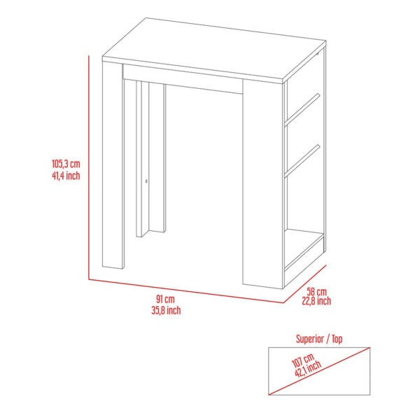 mesa de bar en color roble con 2 repisas inclinadas y un estante bajo es la elección perfecta para quienes buscan una combinación de elegancia y funcionalidad en su espacio social