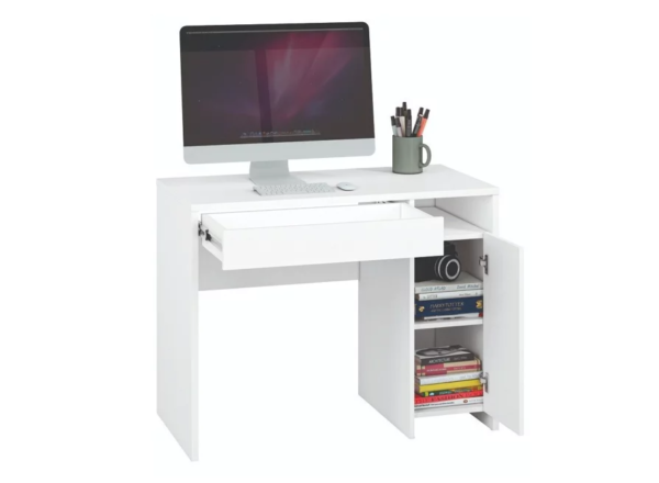 Aprovecha esta oferta de Este escritorio con 1 puerta abatible y un estante superior espacioso es la solución perfecta para quienes buscan un mueble que combine funcionalidad y estilo. Su elegante diseño en blanco, junto con el moderno diseño sin tiradores y el amplio estante superior, lo convierten en una pieza esencial para cualquier hogar u oficina.