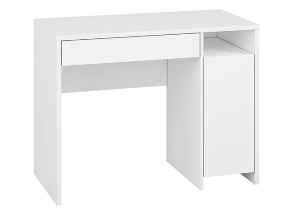 Aprovecha esta oferta de Este escritorio con 1 puerta abatible y un estante superior espacioso es la solución perfecta para quienes buscan un mueble que combine funcionalidad y estilo. Su elegante diseño en blanco, junto con el moderno diseño sin tiradores y el amplio estante superior, lo convierten en una pieza esencial para cualquier hogar u oficina.