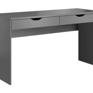 gran oferta de escritorio de oficina con dos cajones en color grafito es la opción ideal para quienes buscan un mueble funcional y elegante que se integre perfectamente en cualquier entorno de trabajo. Su diseño moderno sin tiradores, combinado con la amplia superficie de trabajo, lo convierte en un elemento imprescindible para maximizar la productividad