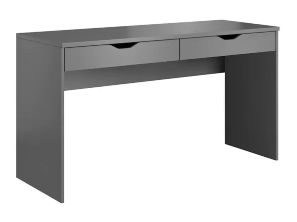 gran oferta de escritorio de oficina con dos cajones en color grafito es la opción ideal para quienes buscan un mueble funcional y elegante que se integre perfectamente en cualquier entorno de trabajo. Su diseño moderno sin tiradores, combinado con la amplia superficie de trabajo, lo convierte en un elemento imprescindible para maximizar la productividad