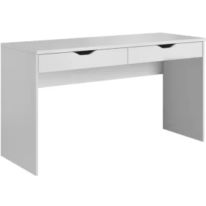 gran oferta de escritorio de oficina con dos cajones en color blanco es la opción ideal para quienes buscan un mueble funcional y elegante que se integre perfectamente en cualquier entorno de trabajo. Su diseño moderno sin tiradores, combinado con la amplia superficie de trabajo, lo convierte en un elemento imprescindible para maximizar la productividad