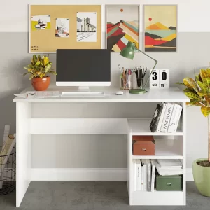 Aprovecha la oferta de Este escritorio con 3 estantes lateral izquierdo es la elección ideal para quienes necesitan un espacio de trabajo eficiente, organizado y con un diseño moderno. Su acabado en blanco aporta una estética limpia y versátil que se adapta a cualquier estilo decorativo, mientras que los dos estantes laterales ofrecen un almacenamiento adicional práctico y accesible.