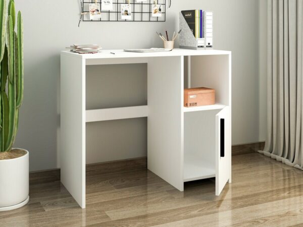 Aprovecha la oferta de este escritorio con 1 puerta abatible y un estante superior espacioso es la solución perfecta para quienes buscan un mueble que combine funcionalidad y estilo. Su elegante diseño en blanco, junto con el tirador de metal negro y el amplio estante superior, lo convierten en una pieza esencial para cualquier hogar u oficina.