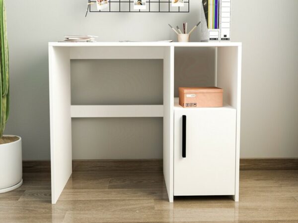 Aprovecha la oferta de este escritorio con 1 puerta abatible y un estante superior espacioso es la solución perfecta para quienes buscan un mueble que combine funcionalidad y estilo. Su elegante diseño en blanco, junto con el tirador de metal negro y el amplio estante superior, lo convierten en una pieza esencial para cualquier hogar u oficina.