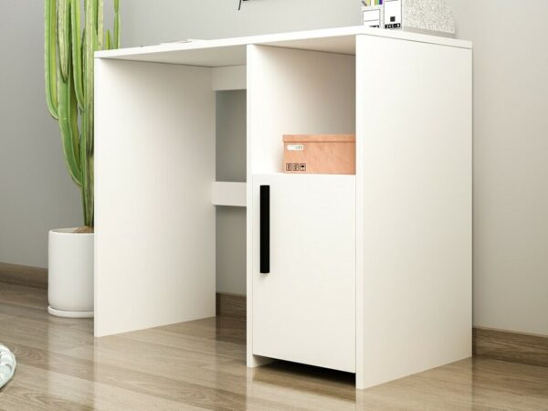 Aprovecha la oferta de este escritorio con 1 puerta abatible y un estante superior espacioso es la solución perfecta para quienes buscan un mueble que combine funcionalidad y estilo. Su elegante diseño en blanco, junto con el tirador de metal negro y el amplio estante superior, lo convierten en una pieza esencial para cualquier hogar u oficina.