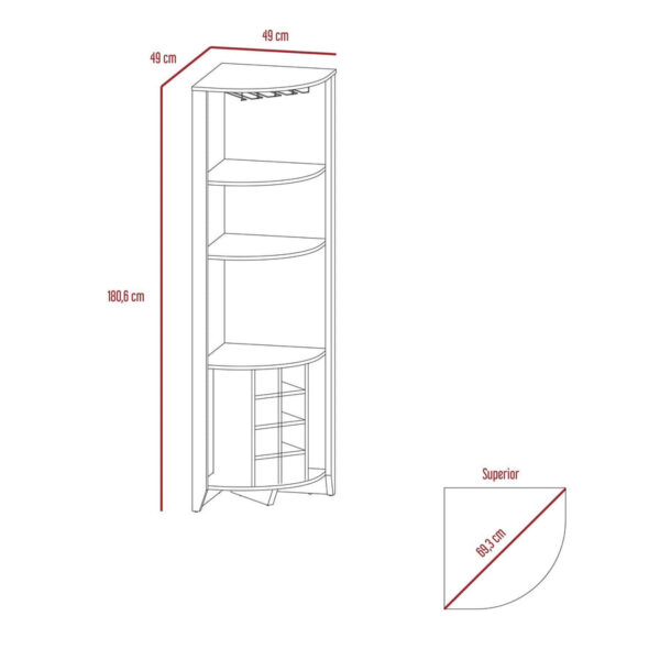 Este bar esquinero en color Roble Rovere es la solución perfecta para quienes buscan un mueble funcional y elegante que se adapte a cualquier rincón de su hogar. Su diseño moderno, junto con los materiales de alta calidad y su amplio espacio de almacenamiento, hacen de este bar una pieza imprescindible para los amantes del buen gusto y la organización.