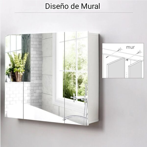 Descubre el complemento ideal para tu baño con nuestro gabinete de baño moderno en color blanco, diseñado para combinar funcionalidad y estilo en un solo mueble. Este gabinete de pared cuenta con tres puertas con espejo y dos estantes internos que proporcionan un almacenamiento eficiente, al tiempo que aporta un toque de elegancia a tu baño.