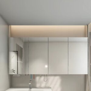 No te pierdas esta oferta de Este gabinete de baño con 4 puertas abatibles y espejos es la elección ideal para quienes buscan un mueble espacioso y funcional que también mejore la estética de su baño. Su diseño moderno en color blanco aporta un toque de elegancia y limpieza, mientras que las 10 divisiones internas permiten un almacenamiento organizado y eficiente.