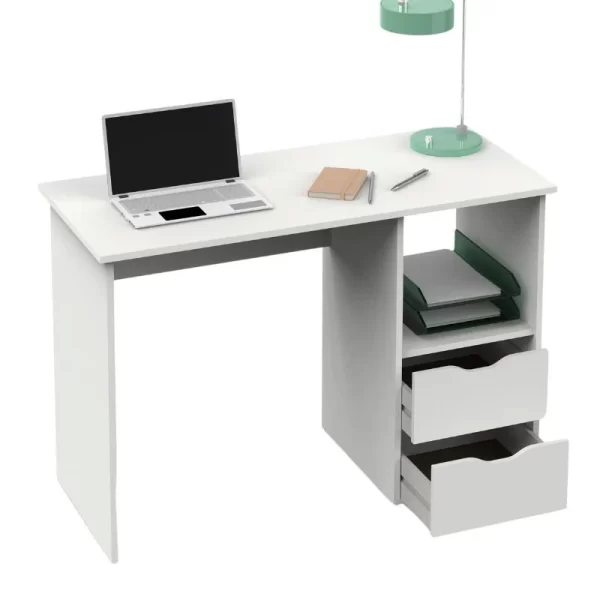 Aprovecha la oferta de esta mesa escritorio de oficina en color blanco es la combinación perfecta de elegancia, funcionalidad y durabilidad. Su diseño moderno, junto con los cajones con correderas telescópicas y el estante adicional, te ofrecen todo lo que necesitas para mantener tu espacio de trabajo organizado y productivo.