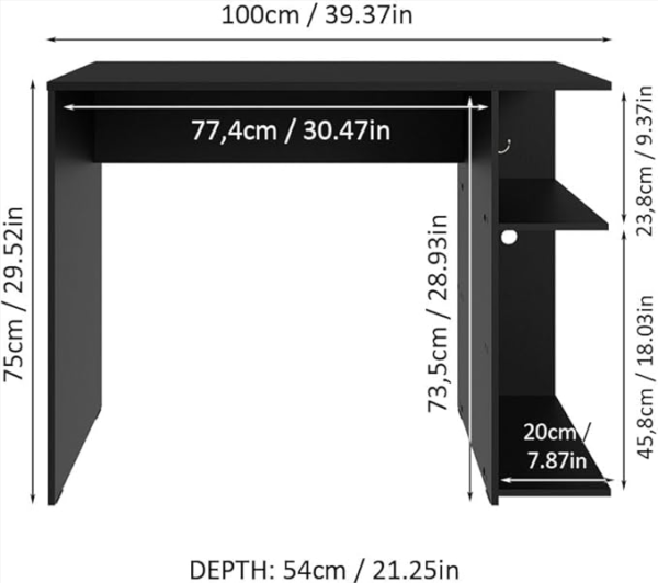 Aprovecha la super oferta de El Escritorio para PC con 2 Divisiones está construido con melamina de alta calidad de 18 mm, un material conocido por su resistencia y durabilidad. Esta melamina es resistente a la humedad, arañazos y el desgaste diario, asegurando que tu escritorio se mantenga en perfectas condiciones durante muchos años. Además, su superficie es fácil de limpiar, lo que facilita el mantenimiento y permite que siempre luzca impecable.