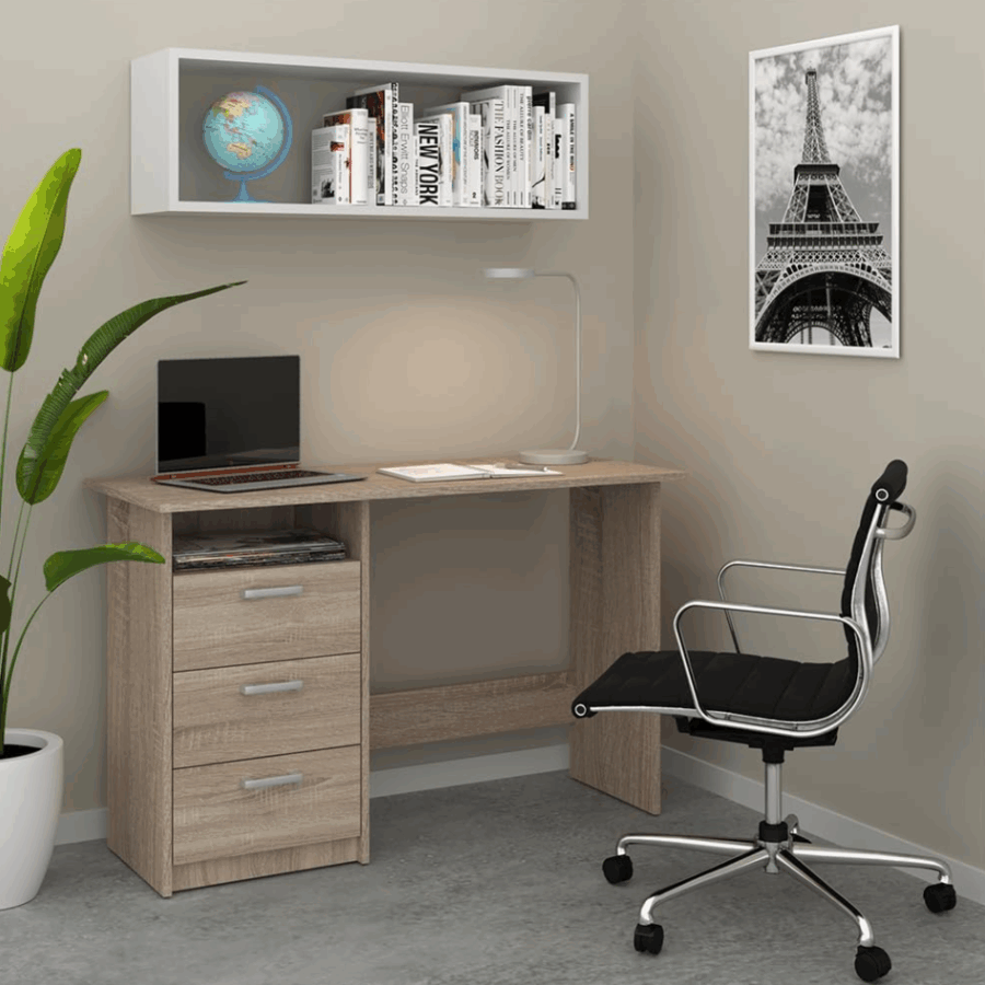 Aprovecha la super oferta La mesa escritorio de oficina en color roble es la combinación perfecta de elegancia, funcionalidad y durabilidad. Su diseño moderno, junto con los cajones con correderas telescópicas y una mesa amplia, te ofrecen todo lo que necesitas para mantener tu espacio de trabajo organizado y productivo.