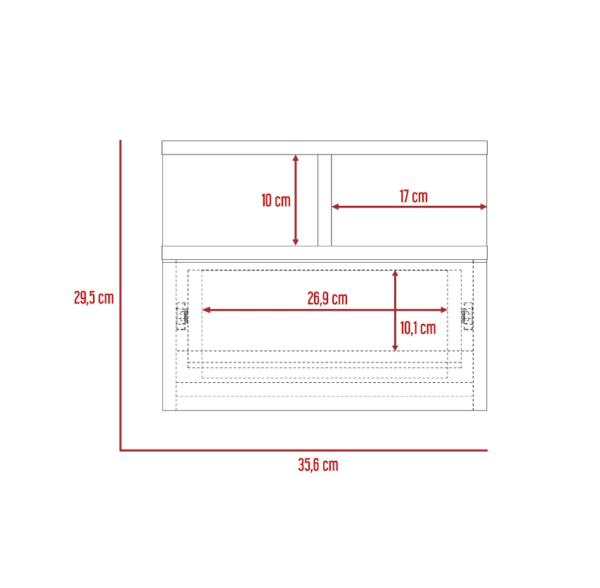 Aprovecha la oferta de La mesa de noche flotante en color blanco es el mueble perfecto para quienes buscan optimizar el espacio en su dormitorio sin comprometer el estilo. Su diseño moderno y minimalista, junto con su cajón sin tirador y sus dos divisiones inferiores, proporciona una solución funcional y estética para organizar y decorar tu habitación.