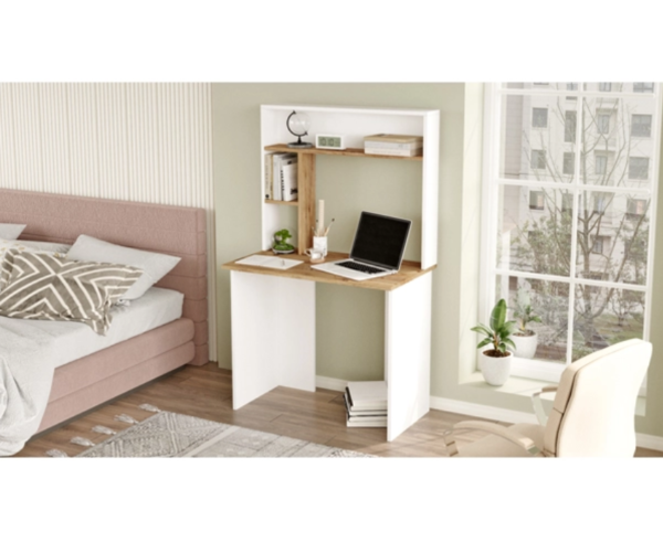 Aprovecha la oferta del escritorio moderno con estantes frontales y tres divisiones es la pieza perfecta para quienes buscan combinar estilo, funcionalidad y organización en un solo mueble. Su diseño en color blanco y roble, junto con sus medidas de 149 cm de alto, 90 cm de ancho y 52 cm de profundidad, lo hacen ideal para adaptarse a cualquier tipo de espacio.