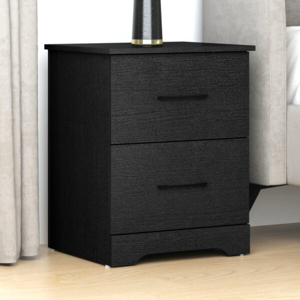 AliMueblesjyl los mejores muebles del peru Aprovecha la oferta de La mesa de noche moderna en negro  con 2 amplios cajones es la combinación perfecta de estilo, funcionalidad y almacenamiento para cualquier dormitorio.