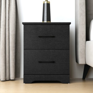 AliMueblesjyl los mejores muebles del peru Aprovecha la oferta de La mesa de noche moderna en negro  con 2 amplios cajones es la combinación perfecta de estilo, funcionalidad y almacenamiento para cualquier dormitorio.