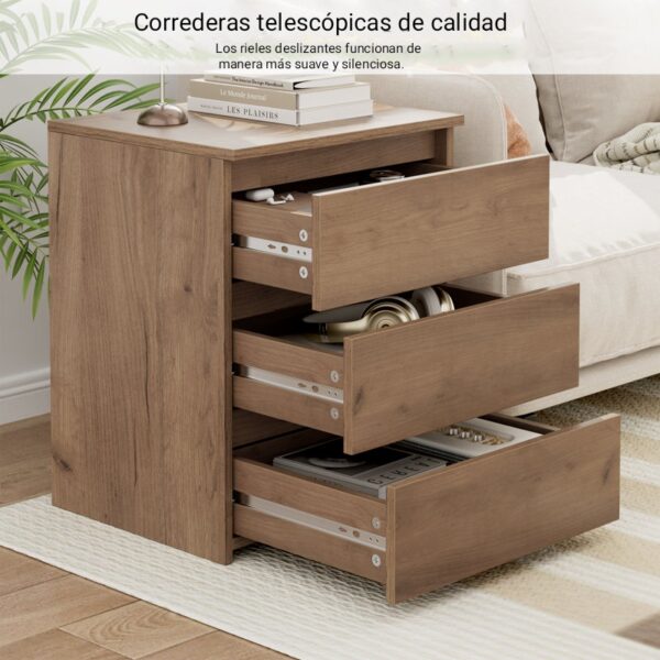 AliMueblesjyl los mejores muebles del peru Aprovecha la oferta de el combo de mesas de noche con 3 cajones en color roble rústico es la elección perfecta para quienes desean combinar elegancia, funcionalidad y diseño moderno en su dormitorio. Gracias a su diseño sin tiradores, las mesas destacan por su estilo minimalista, mientras que los cajones con correderas telescópicas aseguran una experiencia de uso cómoda y duradera.