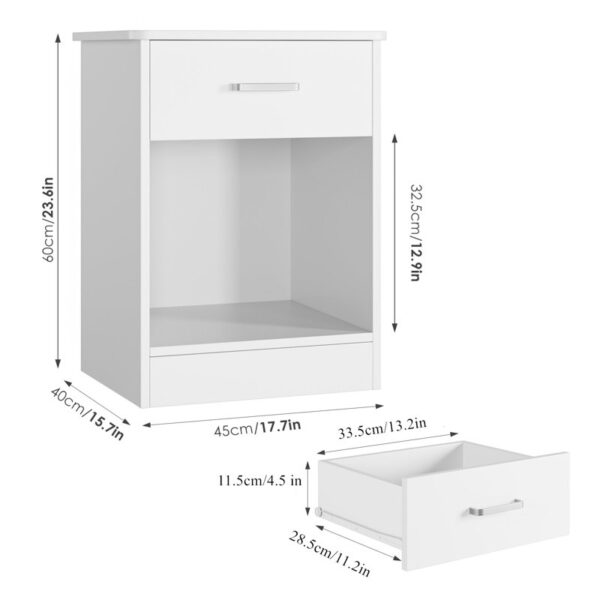 AliMueblesjyl los mejores muebles del peru Aprovecha la oferta de La mesa de noche moderna en blanco es la elección perfecta para quienes buscan un equilibrio entre estilo, funcionalidad y almacenamiento. Con un amplio cajón con correderas telescópicas y un estante inferior para objetos decorativos o de uso diario, este mueble se adapta a las necesidades de cualquier dormitorio.