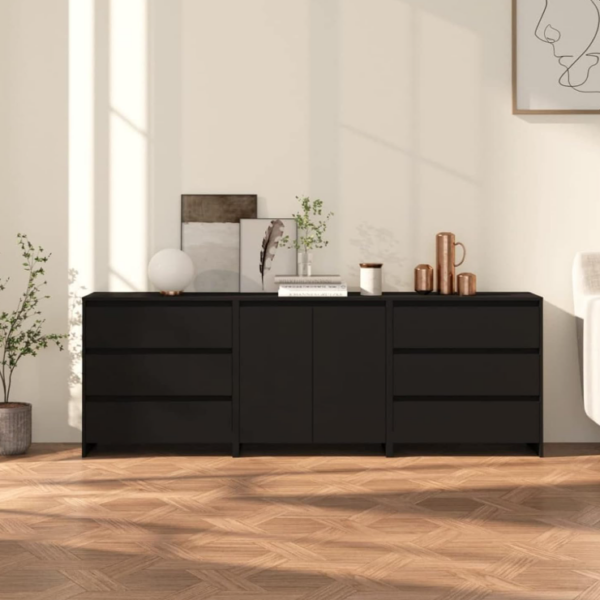 Aparador Moderno de 3 Cuerpos en Color Negro: Elegancia y Funcionalidad en un Solo Mueble Descubre el perfecto equilibrio entre estilo y funcionalidad con nuestro aparador moderno de 3 cuerpos en color negro. Este mueble, con un diseño contemporáneo y líneas limpias, es ideal para organizar y embellecer cualquier espacio de tu hogar.