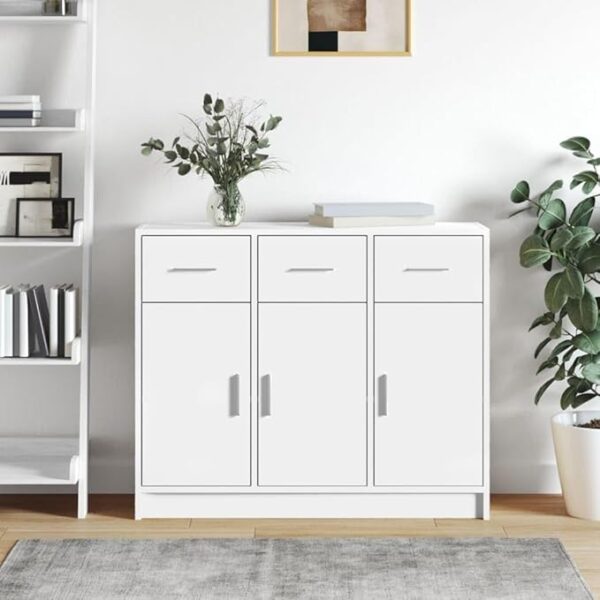 Aparador Moderno de 3 Cajones en Color Blanco: Elegancia y Funcionalidad en un Solo Mueble Renueva tu sala con nuestro hermoso Aparador recibidor. El cual combina su estilo con la que hoy en día todos buscamos. Podrás decorarlo de una manera que tu habitación luzca extremadamente bien.