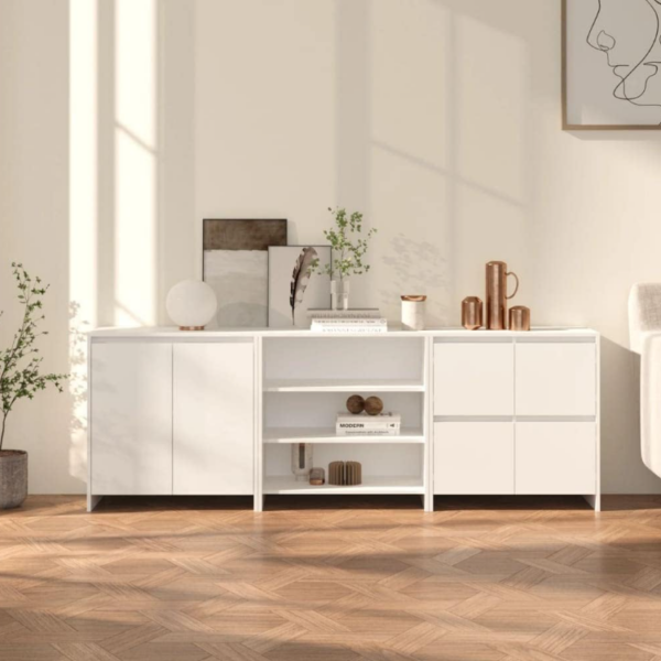 Aparador Moderno de 3 Cuerpos en Color Blanco: Elegancia y Funcionalidad en un Solo Mueble Descubre el perfecto equilibrio entre estilo y funcionalidad con nuestro aparador moderno de 3 cuerpos en color Blanco. Este mueble, con un diseño contemporáneo y líneas limpias, es ideal para organizar y embellecer cualquier espacio de tu hogar.