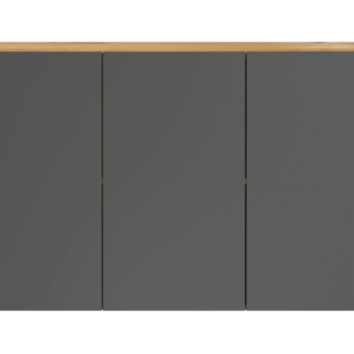 Diseño Moderno Roble-Grafito con 3 Puertas - 120x34x74cm - Elegante Almacenamiento para Comedor Construcción Robusta y Duradera: El aparador cuenta con una estructura estable fabricada en aglomerado de alta calidad, recubierto con melamina resistente al desgaste. Esta combinación asegura la durabilidad del mueble, garantizando que permanezca en excelentes condiciones durante mucho tiempo.
