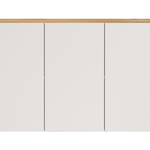 Diseño Moderno Roble-Blanco con 3 Puertas - 120x34x74cm - Elegante Almacenamiento para Comedor Construcción Robusta y Duradera: El aparador cuenta con una estructura estable fabricada en aglomerado de alta calidad, recubierto con melamina resistente al desgaste. Esta combinación asegura la durabilidad del mueble, garantizando que permanezca en excelentes condiciones durante mucho tiempo.