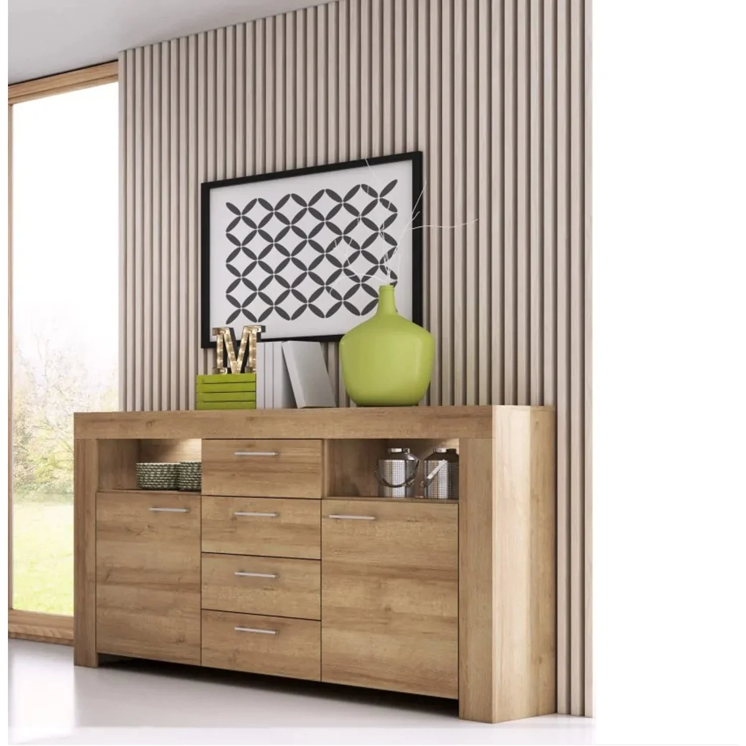 Aparador Elsa Con 4 Cajones 2 Puertas Roble 96X155cm