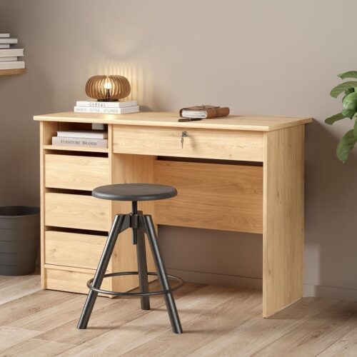 Mesa Escritorio de Oficina Moderna en Color Roble: Organización y Estilo para tu Espacio de Trabajo. La mesa escritorio de oficina en color roble es la solución perfecta para quienes buscan combinar estilo moderno y funcionalidad en su espacio de trabajo. Con dimensiones de 75 cm de alto, 109 cm de ancho y 48 cm de profundidad, esta mesa ha sido diseñada para ofrecer un amplio espacio de trabajo y almacenamiento, permitiéndote mantener todo lo esencial al alcance de la mano mientras disfrutas de un entorno organizado y elegante.