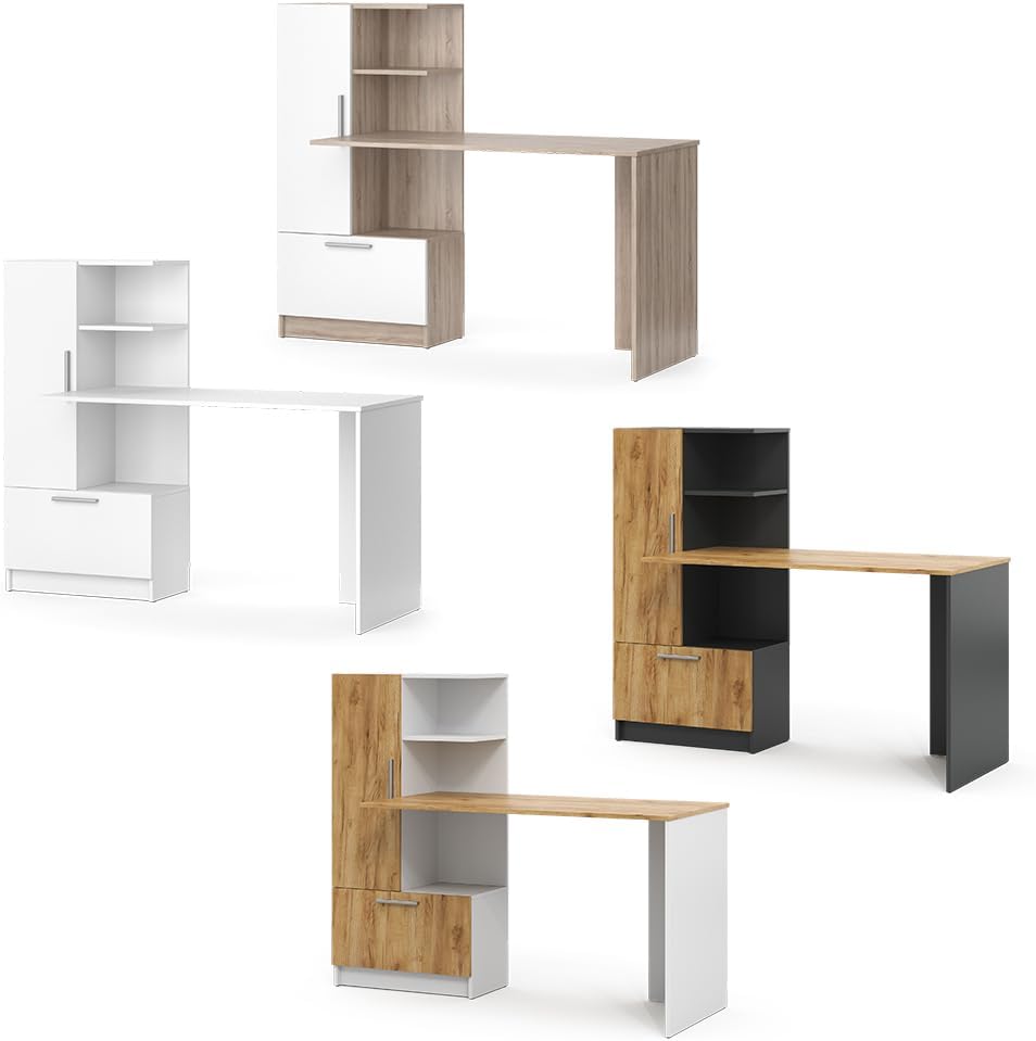 Escritorio Lecko 2 Puertas 3 Estantes Blanco Roble - Imagen 7