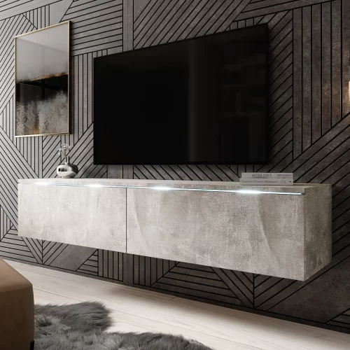 Mueble de Tv: Elegancia y Funcionalidad para Tu Sala. Transforma tu sala de estar con nuestra mesa de centro de entretenimiento, diseñada específicamente para televisores de hasta 60 pulgadas. Con un diseño sofisticado en color cemento combinado, esta pieza ofrece un equilibrio perfecto entre estilo y funcionalidad.