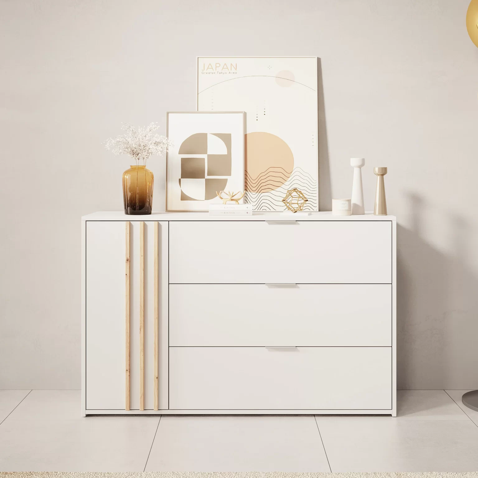 Cómoda de 3 Cajones 1 Puerta Con Divisiones Internas  - Calidad y Estilo para tu Hogar Descubre los Beneficios y Cualidades de Nuestra Cómoda de 3 Cajones con Correderas Telescópicas y 1 Puerta Abatible ¿Buscas una solución de almacenamiento elegante y funcional para tu hogar? Nuestra cómoda de 3 cajones con puerta es la opción perfecta. Diseñada para combinar estilo y practicidad, esta pieza de mobiliario se convertirá en un imprescindible en cualquier habitación. A continuación, destacamos sus principales