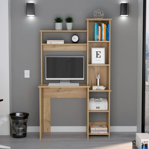 Escritorio Funcional De MDP Con 6 Estantes: Duna DISEÑO ELEGANTE Y FUNCIONAL: Nuestro escritorio cuenta con un diseño único que combina estilo y funcionalidad. Sus estantes laterales lo hacen perfecto para tu espacio de trabajo o estudio. ECO-AMIGABLE: Fabricado con materiales respetuosos con el medio ambiente, este escritorio es una opción sostenible para tu hogar. Contribuye al cuidado del planeta sin sacrificar calidad ni estilo. DURABILIDAD DE CALIDAD: Este escritorio está construido para perdurar.