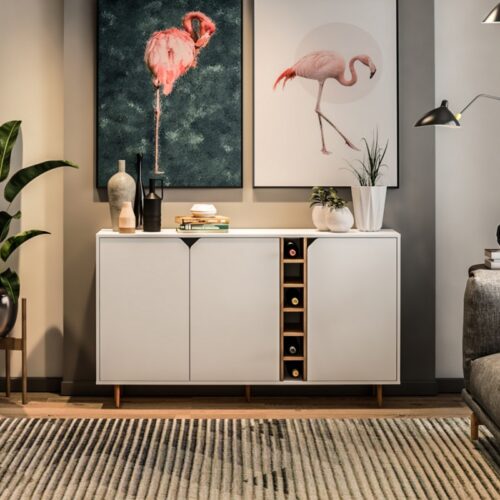 Aparador Moderno de 3 Puertas 5 Patas de madera en Color Blanco Roble: Elegancia y Funcionalidad en un Solo Mueble Renueva tu sala con nuestro hermoso Aparador recibidor. El cual combina su estilo con la que hoy en día todos buscamos. Podrás decorarlo de una manera que tu habitación luzca extremadamente bien. Beneficios y Cualidades 1. Diseño Moderno y Versátil: Este aparador, con un diseño minimalista, será un aporte práctico y decorativo para tu hogar.