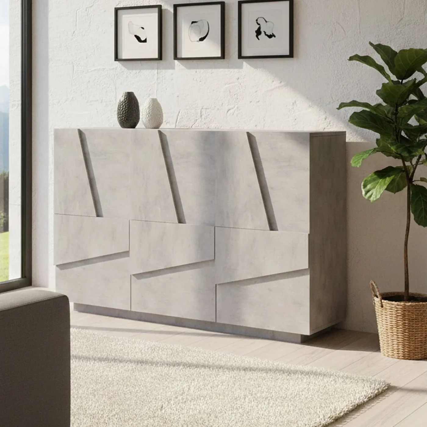 APARADOR WAREN 3 PUERTAS COLOR CEMENTO 121CM