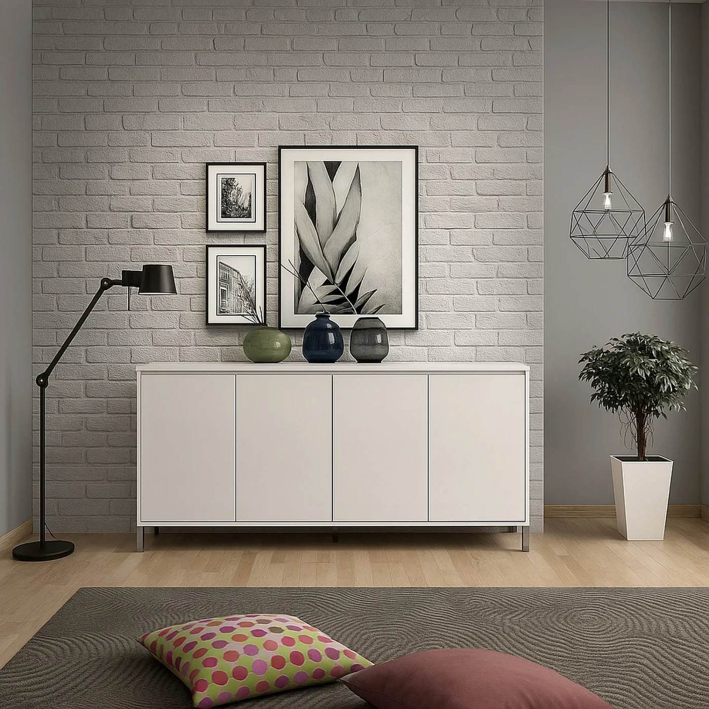 APARADOR KRAT 4 PUERTAS 4 ESTANTES BLANCO 184CM