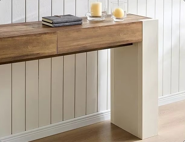 APARADOR RECIBIDOR LEWES 2 CAJONES ROBLE BLANCO 160X85CM - Imagen 2