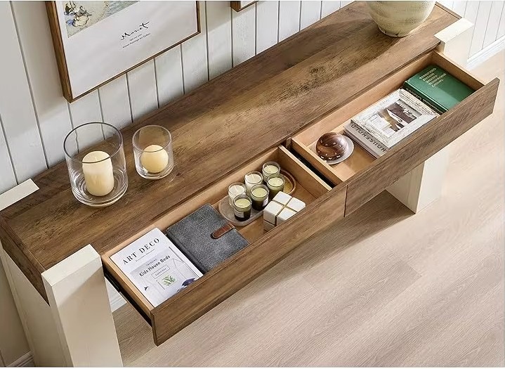 APARADOR RECIBIDOR LEWES 2 CAJONES ROBLE BLANCO 160X85CM - Imagen 4