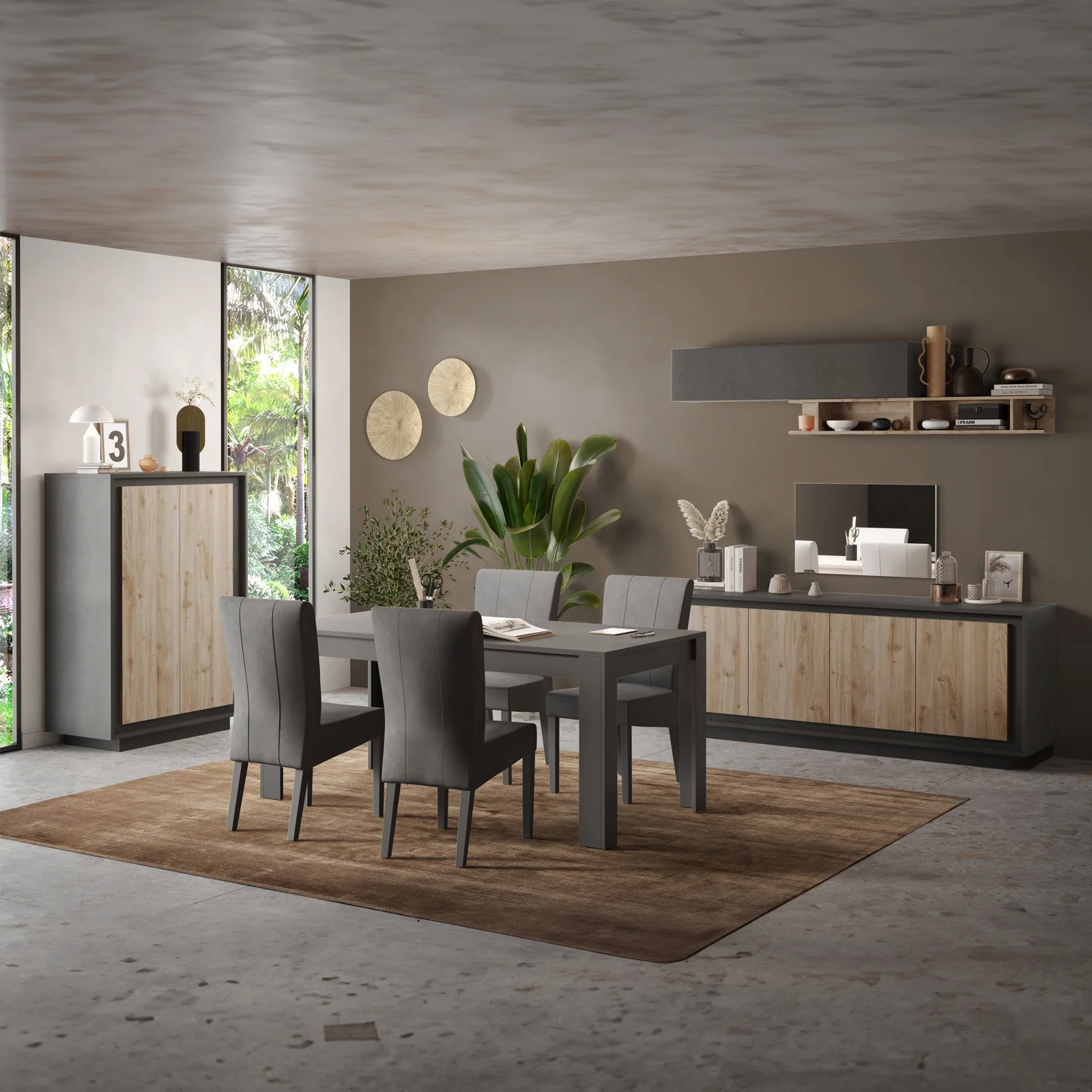 APARADOR MILORD 4 PUERTAS ESTANTES GRAFITO ROBLE 205CM - Imagen 4