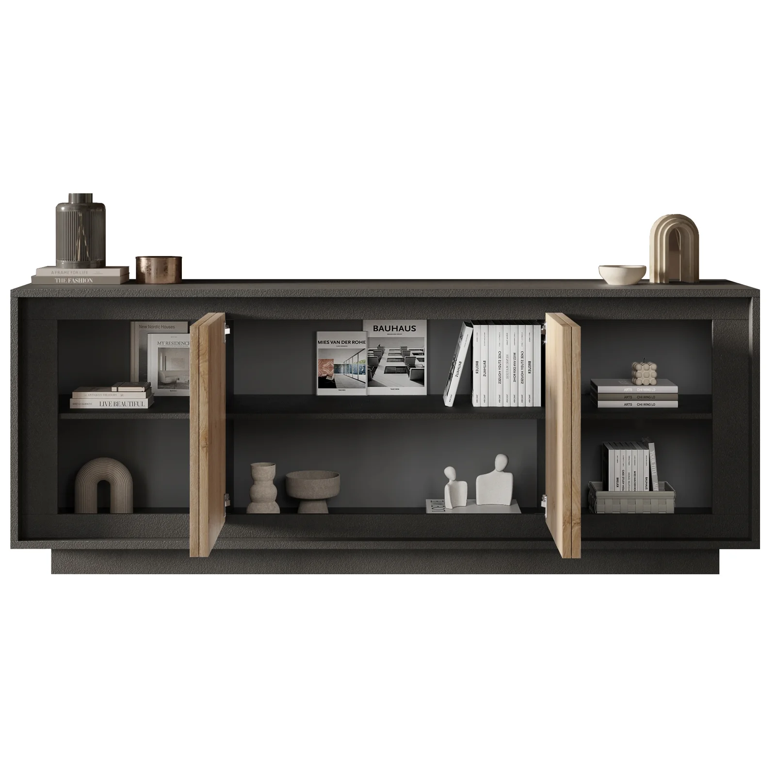 APARADOR MILORD 4 PUERTAS ESTANTES GRAFITO ROBLE 205CM - Imagen 6