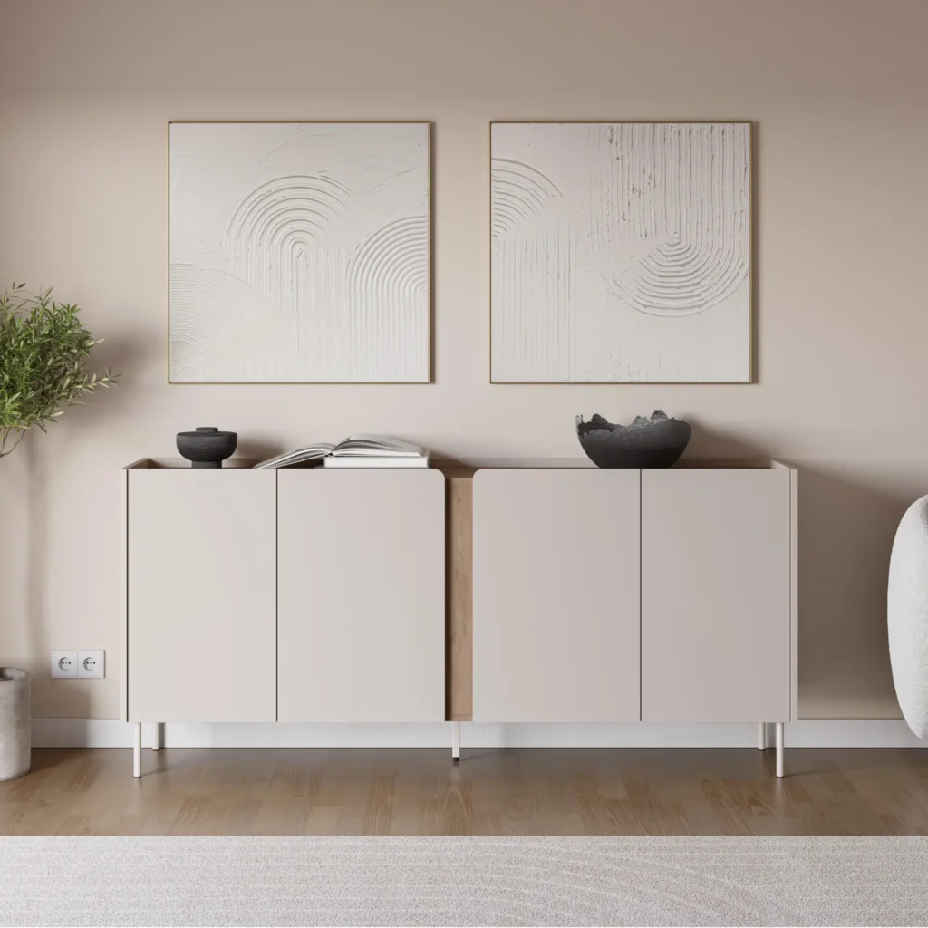 APARADOR JANE 4 PUERTAS ESTANTES INTERNOS ROBLE Y CAPRI 180CM