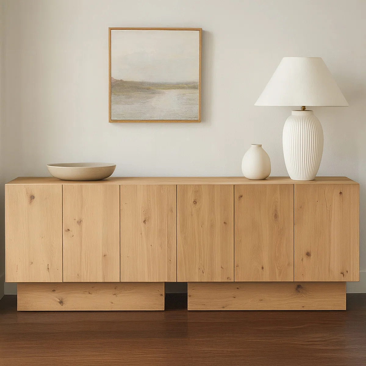 Aparador Moderno de 6 Puertas en Color Roble Rustico: Elegancia y Funcionalidad en un Solo Mueble Renueva tu sala con nuestro hermoso Aparador recibidor. El cual combina su estilo con la que hoy en día todos buscamos. Podrás decorarlo de una manera que tu habitación luzca extremadamente bien. Beneficios y Cualidades 1. Diseño Moderno y Versátil: Este aparador, con un diseño minimalista, será un aporte práctico y decorativo para tu hogar. Con 6  puertas, el aparador proporciona amplio espacio de almacenamiento para libros, dispositivos multimedia y otros artículos. La robusta superficie es ideal para exhibir objetos decorativos, marcos de fotos o plantas. También se puede usar como mueble bajo, armario auxiliar, etc. Gracias al tablero de gran calidad, este aparador está diseñado para durar. Módulo con 6 puertas, gran capacidad de almacenamiento. Bisagras con cierre soft. Sin tiradores. Medidas del Módulo: 228cm. de largo, 81cm. de Alto, 38cm. de Profundidad. Color roble rustico texturizado de alta calidad. Módulos con puertas y estantes interiores . Bisagras con cierre soft.