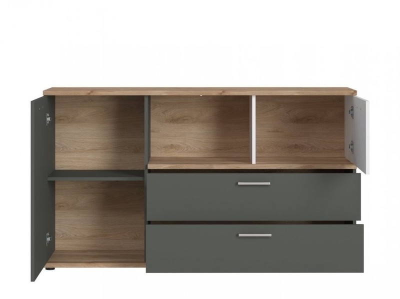 COMODA DOWEL 2 CAJONES 2 PUERTAS GRAFITO ROBLE 150CM - Imagen 3