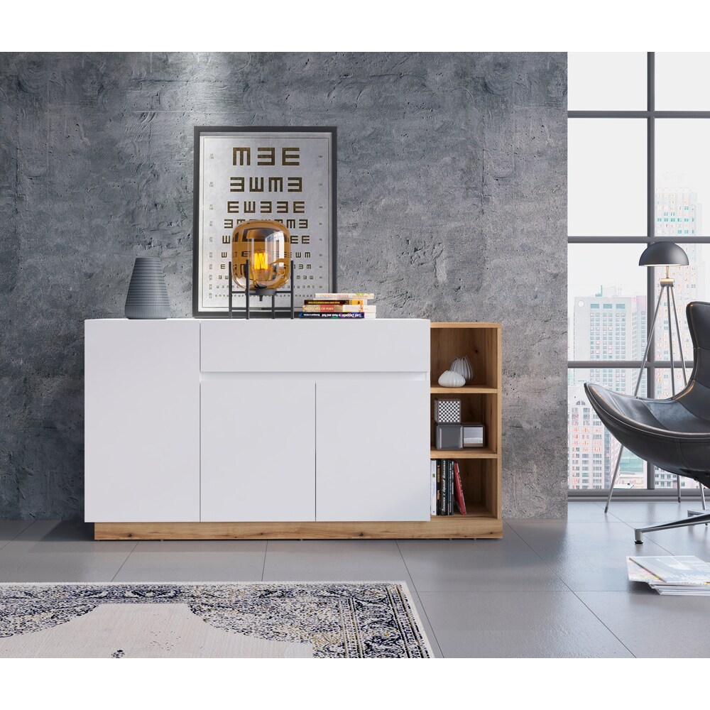 APARADOR ARCELOR 3 PUERTAS 1 CAJON BLANCO ROBLE 163CM