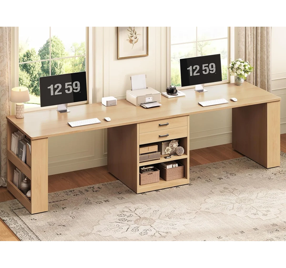 Mesa Escritorio de Oficina Moderna en Color Roble: Organización y Estilo para tu Espacio de Trabajo. La mesa escritorio de oficina en color roble es la solución perfecta para quienes buscan combinar estilo moderno y funcionalidad en su espacio de trabajo. Con dimensiones de 77 cm de alto, 230 cm de ancho y 50 cm de profundidad, esta mesa ha sido diseñada para ofrecer un amplio espacio de trabajo y almacenamiento, permitiéndote mantener todo lo esencial al alcance de la mano mientras disfrutas de un entorno organizado y elegante. Fabricada en melamina de alta calidad de 18 mm, esta mesa no solo garantiza durabilidad, sino también una estética impecable que se adapta a cualquier tipo de oficina. Beneficios y Cualidades de la Mesa Escritorio de Oficina  Diseño Moderno y Elegante: Esta mesa escritorio se caracteriza por su diseño moderno y funcional, ideal para cualquier tipo de oficina, ya sea en casa o en un entorno corporativo. Su acabado con la tapa de los cajones  aporta elegancia y una sensación de amplitud al espacio, creando un ambiente propicio para la productividad y la concentración. Amplio Espacio de Trabajo: Con una superficie de trabajo espaciosa, esta mesa permite organizar fácilmente tu ordenador, documentos, y otros elementos de oficina, manteniendo un entorno despejado y ordenado. Su diseño te ofrece suficiente espacio para trabajar cómodamente, sin sentirte limitado por el área de trabajo.